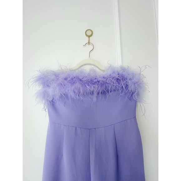 NWT Nasty Gal Feather Strapless Jumpsuit Lavender - Picture 10 of 12